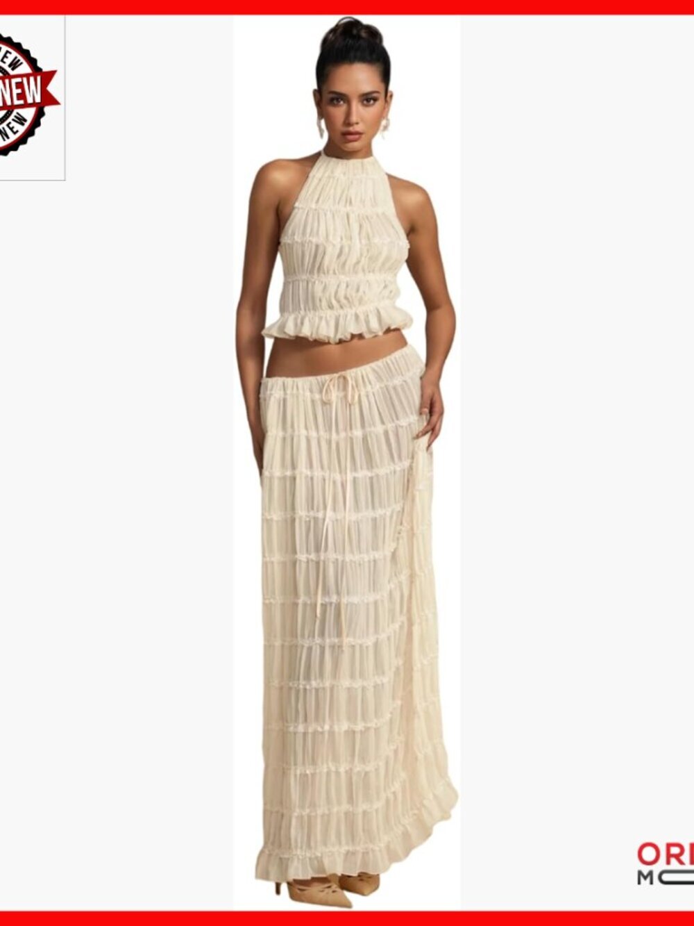 Chiffon Halter Crop Top & Tulle Maxi Skirt Set - Size Small